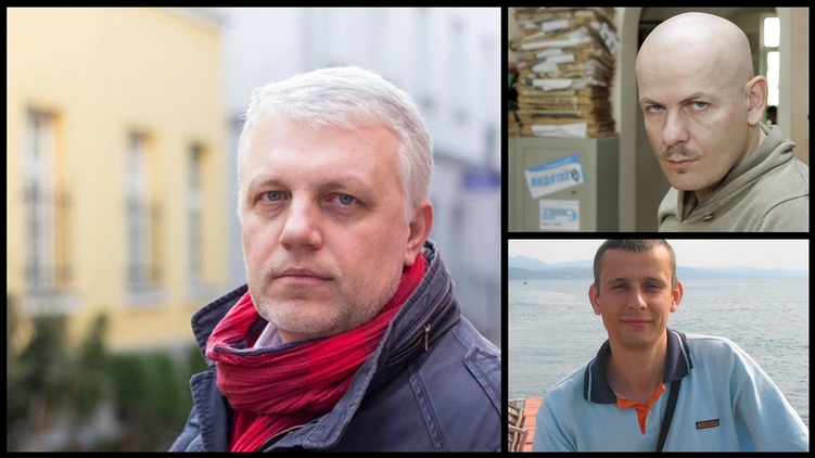 Павел Шеремет (справа), Олесь Бузина (в верхнем левом углу) и Вячеслав Веремий, фото: 