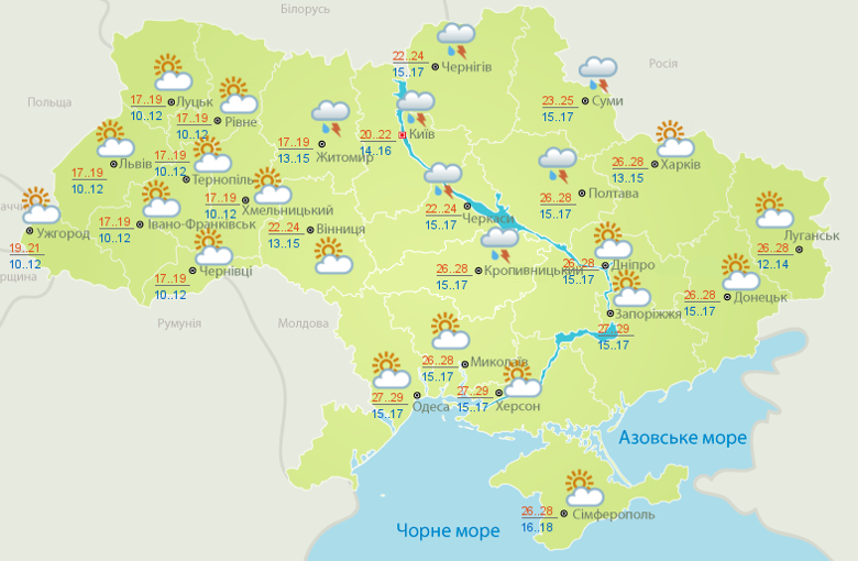 Погода в Украине на 25 августа 