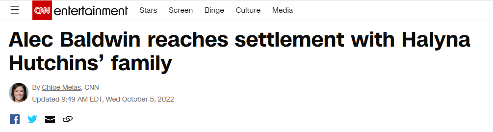 CNN сообщает о том, что голливудский актер Алек Болдуин достиг мирного соглашения с семьей Галины Хатчинс, оператора из Украины, которую он застрелил на съемках фильма год назад