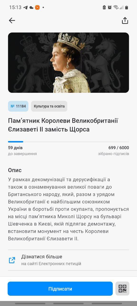 В Киеве предлагают установить памятник британской королеве Елизавете II