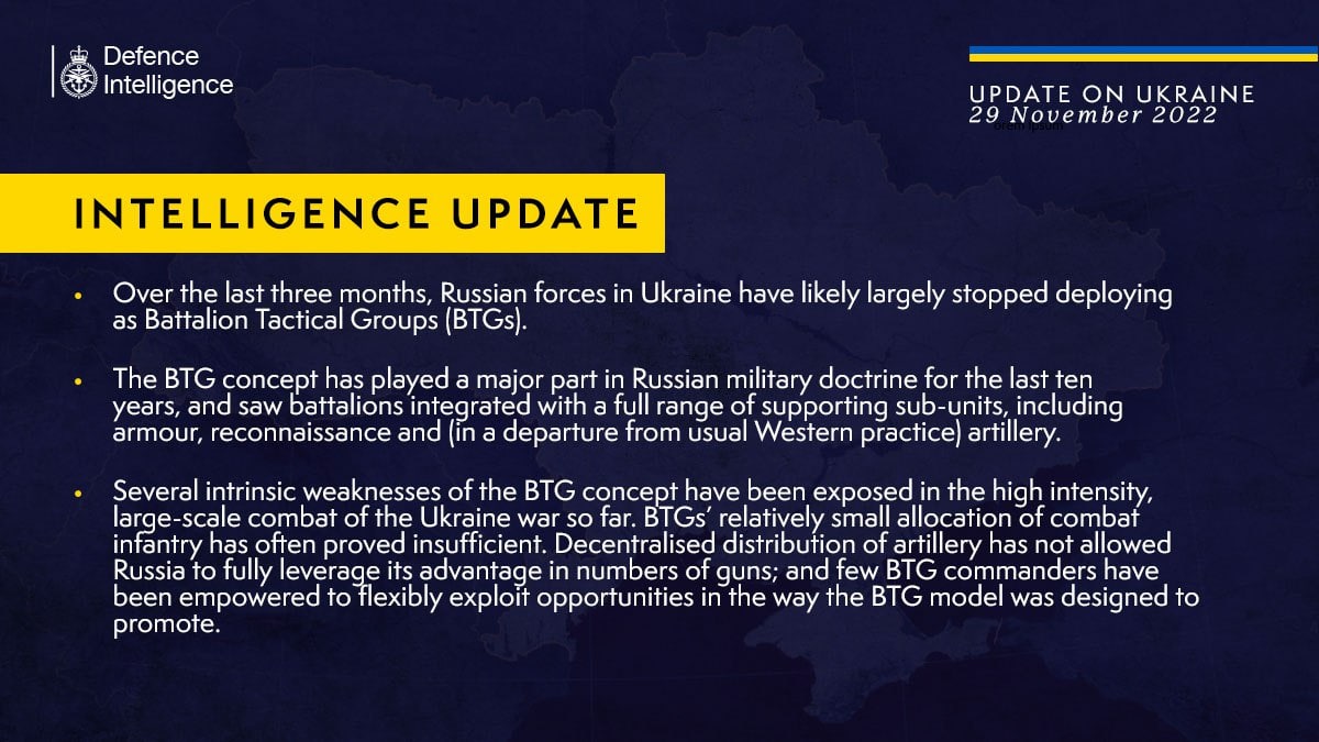 Британская разведка считает, что Россия прекратила развертывание в Украине БТГ за последние 3 месяца