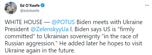 Байден надеется еще раз однажды посетить Украину. Скриншот из твиттера журналиста американского издания
