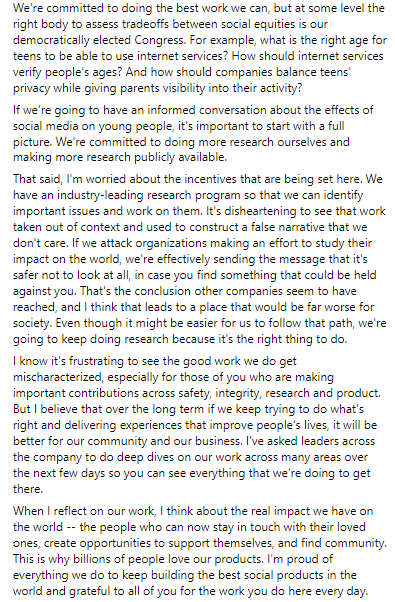 Скриншот заявления Цукерберга в Фейсбуке