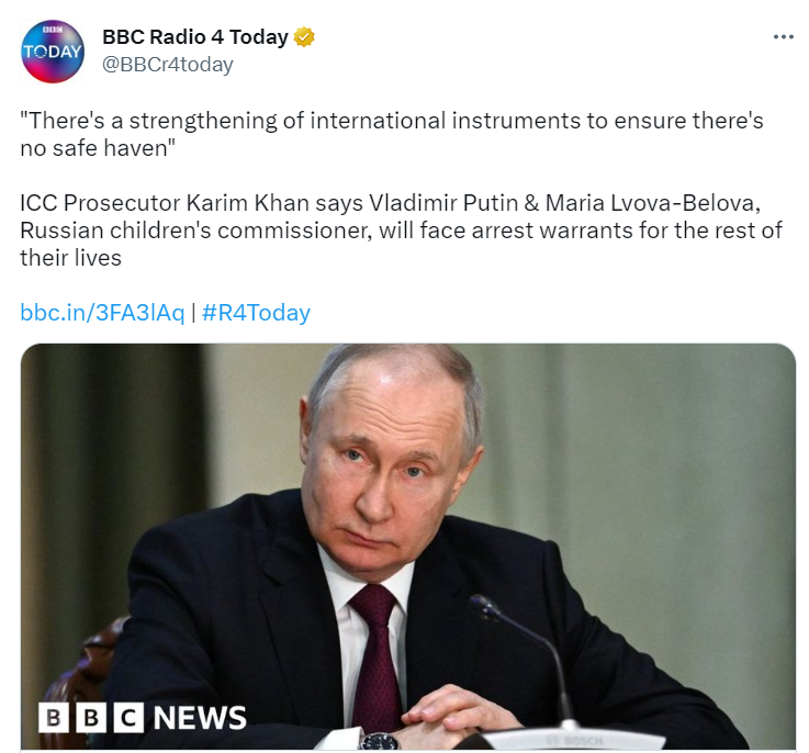 ордер на арест Путина выдан пожизненно