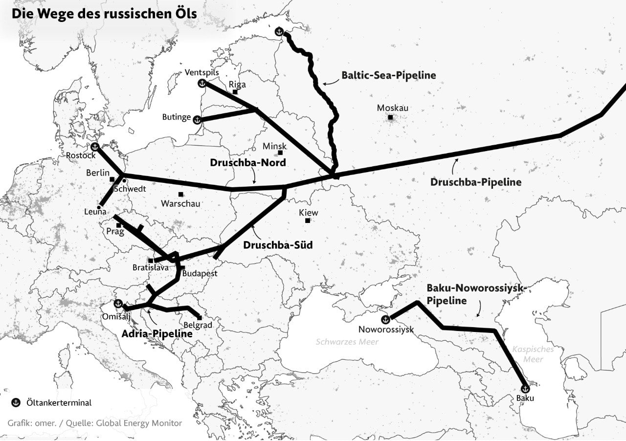 Карта российских нефтепроводов