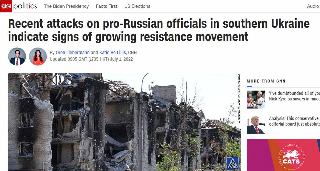 Три покушения на пророссийских "чиновников", совершенных за последние две недели в Херсоне, свидетельствуют о растущем движении сопротивления против российских войск на юге Украины