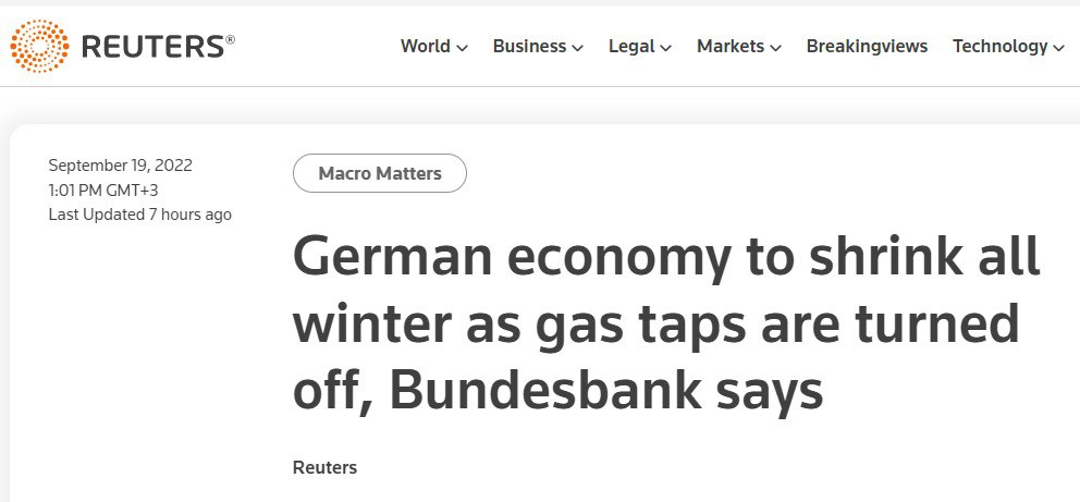 Агентство Reuters сообщает о том, что в германской экономике - спад, который усугубится в зимние месяцы