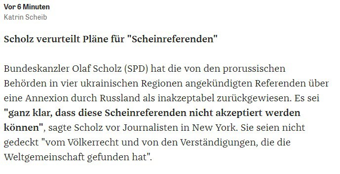 Die Zeit сообщает о том, что Германия не признает референдумы о вхождении украинских территорий в состав России