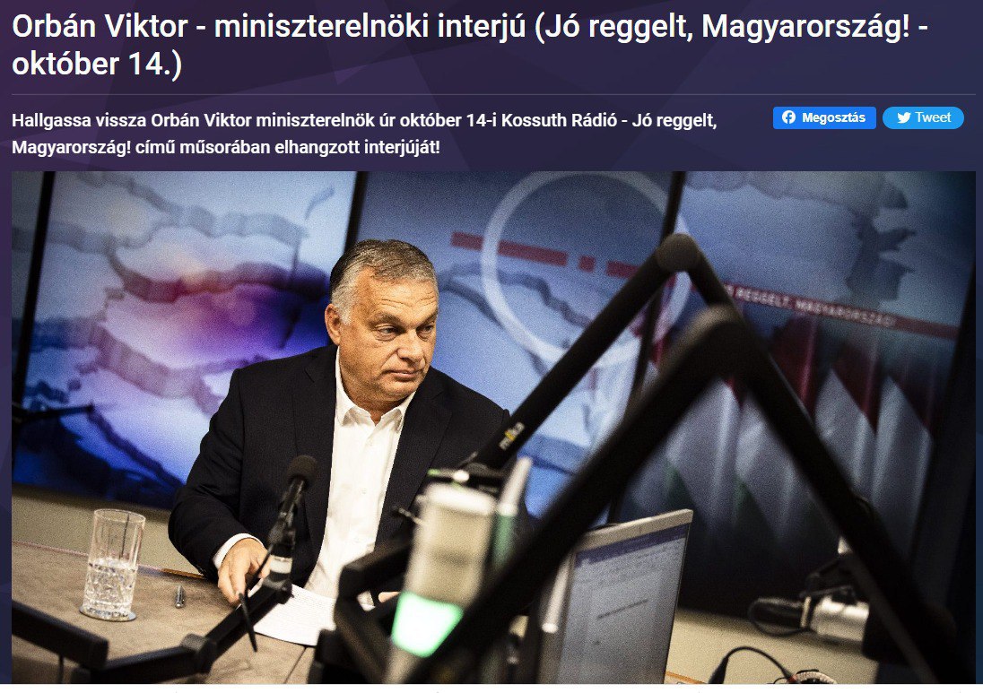 В своем выступлении на радио Kossuth Radio, премьер-министр Венгрии Виктор Орбан сравнил Владимира Зеленского с расстрелянным советскими властями лидером Венгерской революции