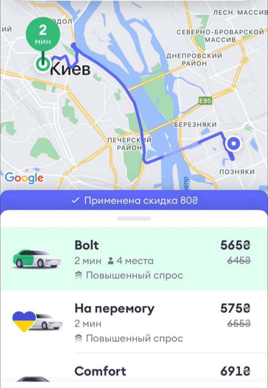 Цена такси с правого берега на левый в Киеве