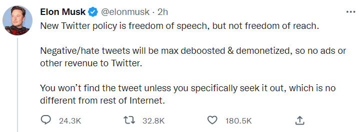 Маск ограничит твиты, разжигающие ненависть