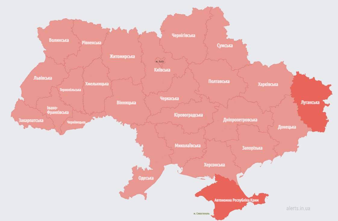 Воздушная тревога уже по всей территории Украины