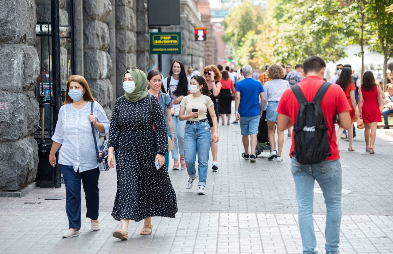 Коронавирус и люди в масках на улицах Киева