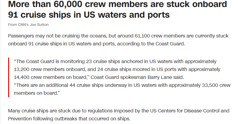 В водах США застряло 91 круизное судно