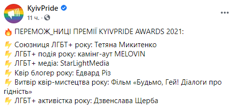 KyivPrideAwards2021 раздал свои награды