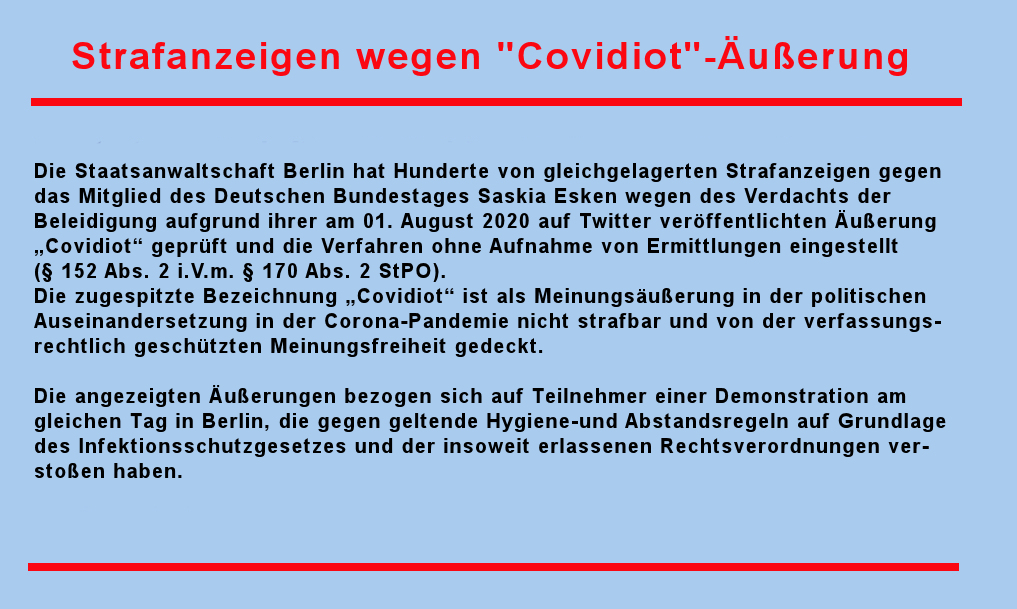 Covidiot, пояснение из Twitter Генерального прокурора Берлина