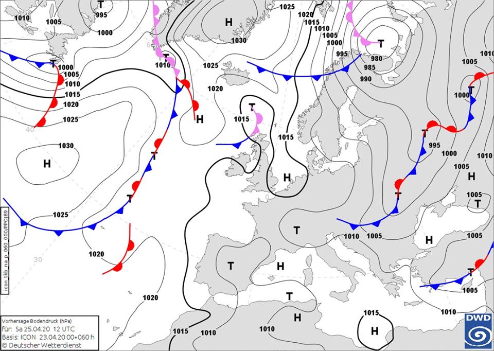 Карта погоды в Европе на 25 апреля