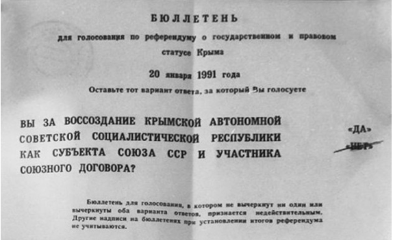 Бюллетень для голосования на крымском референдуме 1991 года