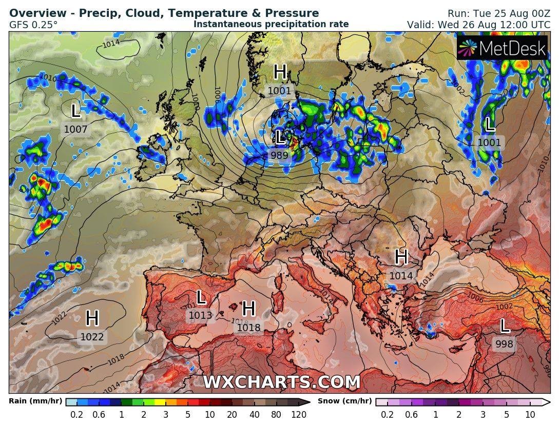 Карта погоды на 26 августа. Наталья Диденко в Facebook