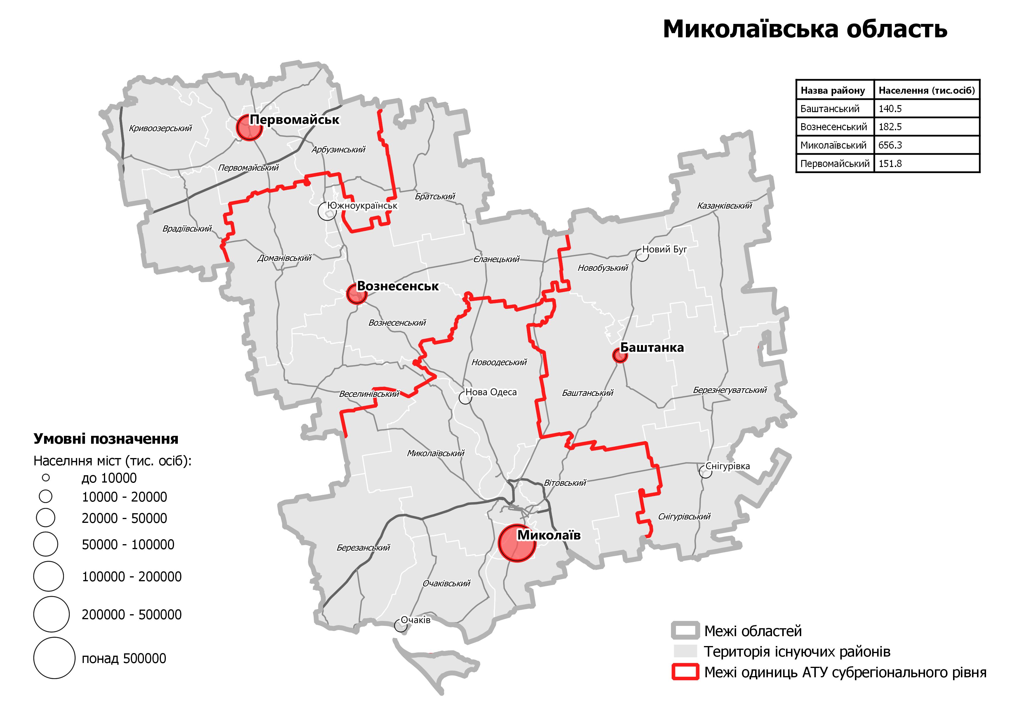 Карта нового деления на районы Николаевской области