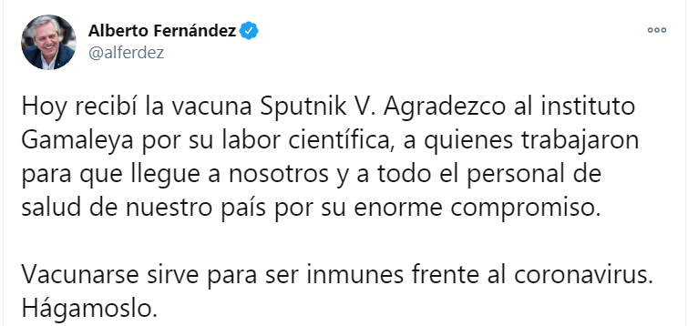 Скриншот из Твиттера Альберто Фернандеса