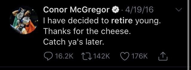 Первое заявление Конора Макгрегора о завершении карьеры. Скриншот: Твиттер