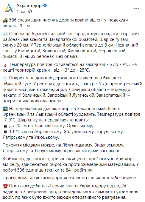 Укравтодор предупредил водителей о гололеде