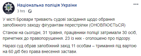Суд в Броварах отправил в СИЗО 11 участников перестрелки. Скриншот: Нацполиция Украины