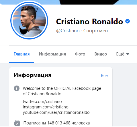 Криштиану Роналду стал первым человеком в мире, на которого в соцсетях подписаны полмиллиарда пользователей. Скриншот: Соцсети