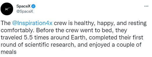 В SpaceX рассказали о самочувствии экипажа первой гражданской миссии на орбите
