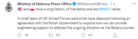 Британские инженерные войска были направлены в Польшу. Скриншот из твиттера Минобороны 