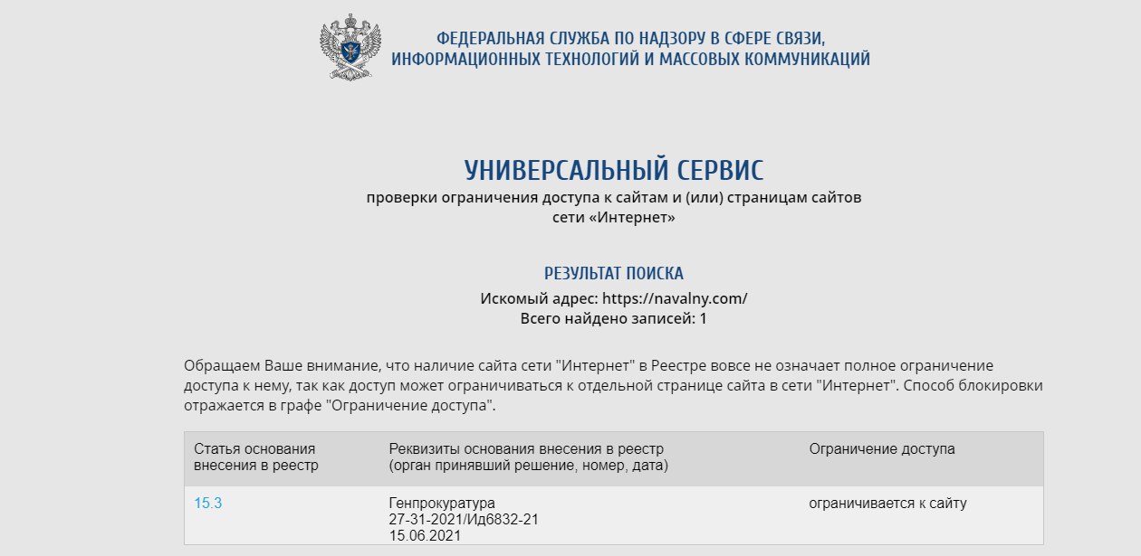 Блокировка сайта Навального 