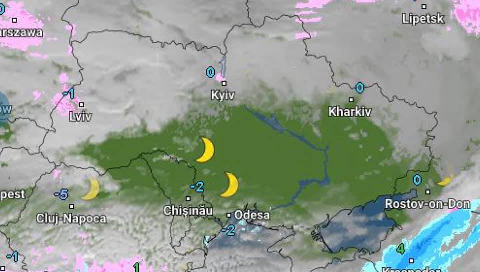 Синоптическая карта с прогнозируемыми осадками в Украине 