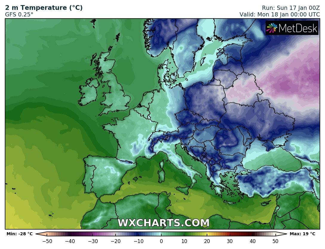 Украина все еще будет окутана морозами, теплая погода завтра ожидается только в западной части Европы