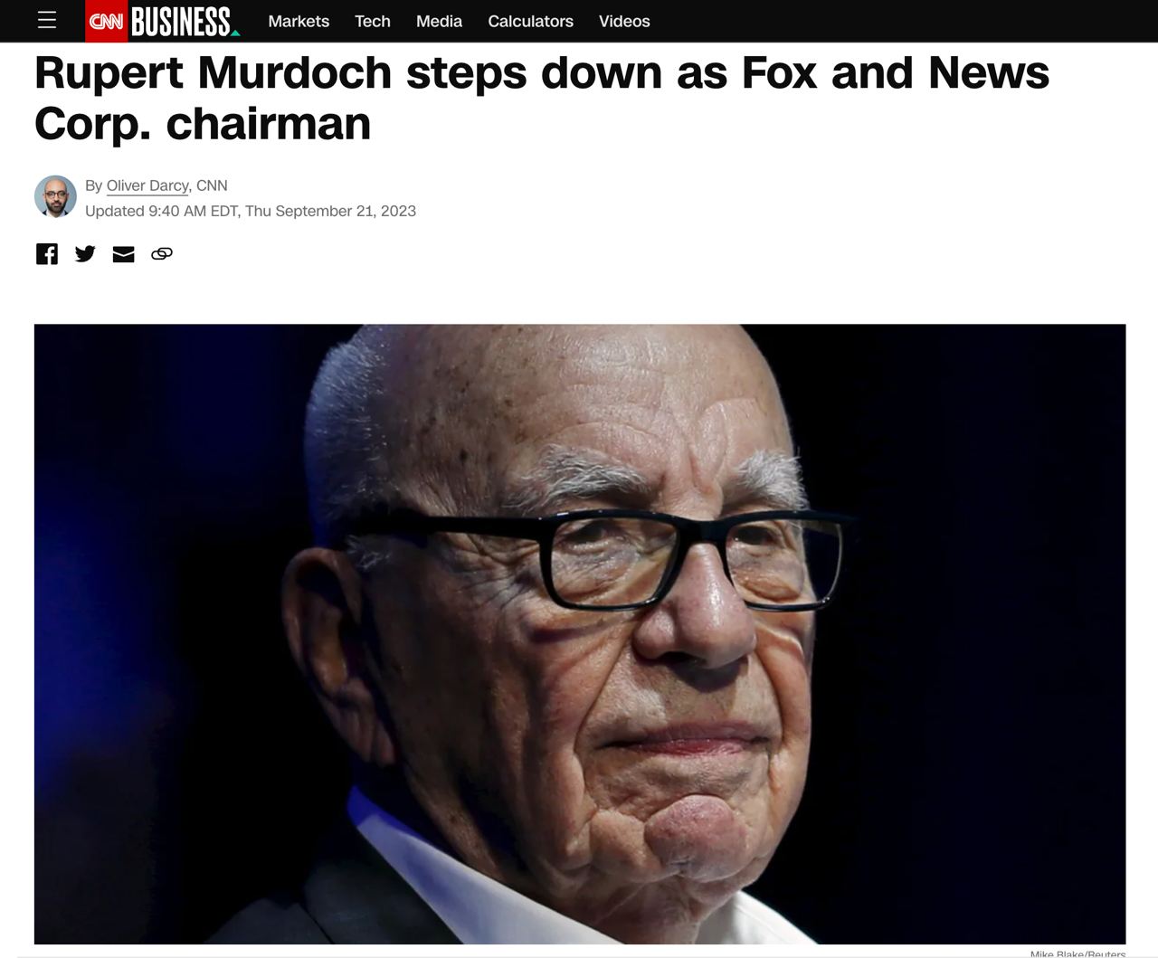 Руперт Мердок объявил, что уходит с поста председателя Fox and News Corp