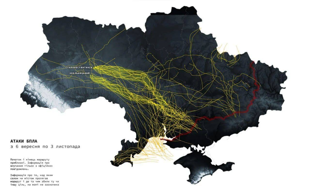 Карта маршрутов движения дронов в Украине