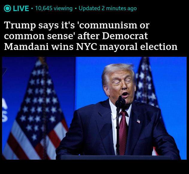 Снимок заголовка на bbc.com - Трамп недоволен победой Мамдани в Нью-Йорке