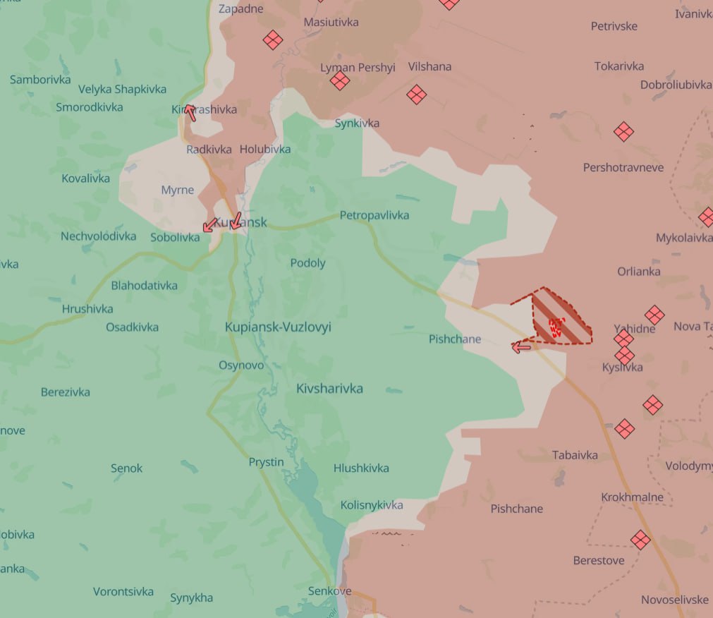 Карта боевых действий. Источник - Deep State. Войска РФ захватили Степную Новосёловку восточнее Купянска Харьковской области