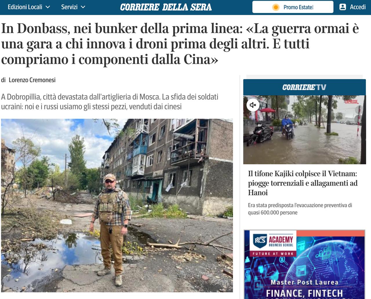 Заголовок на corriere.it