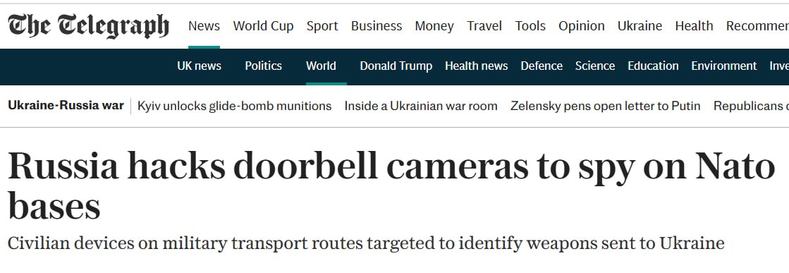 Знімок заголовка на telegraph.co.uk – Російські хакери зламали камери на маршрутах НАТО