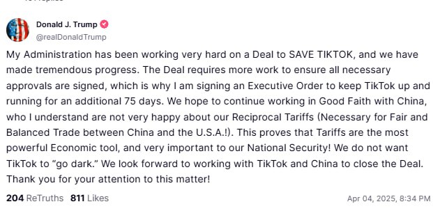 Снимок сообщения на truthsocial.com