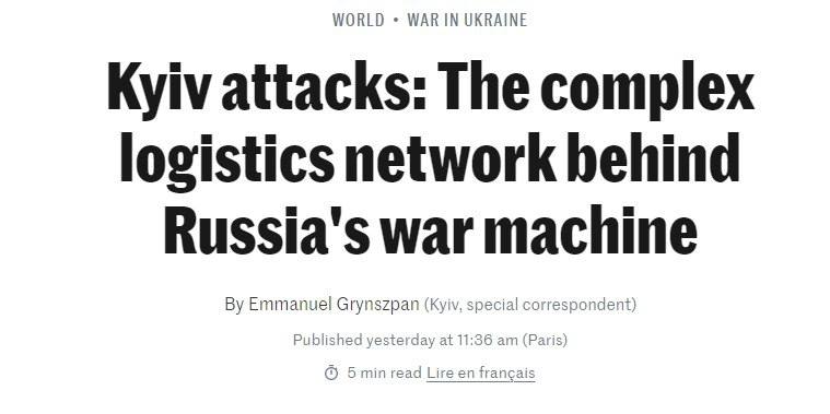 Снимок заголовка на lemonde.fr – О массированных ударах РФ по Украине знают за неделю