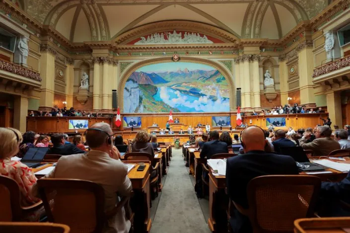Фото с выступления Зеленского в парламенте Швейцарии. Источник - news.yahoo.com