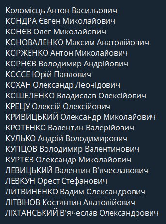 Снимок (2) с фамилиями освобождённых украинцев